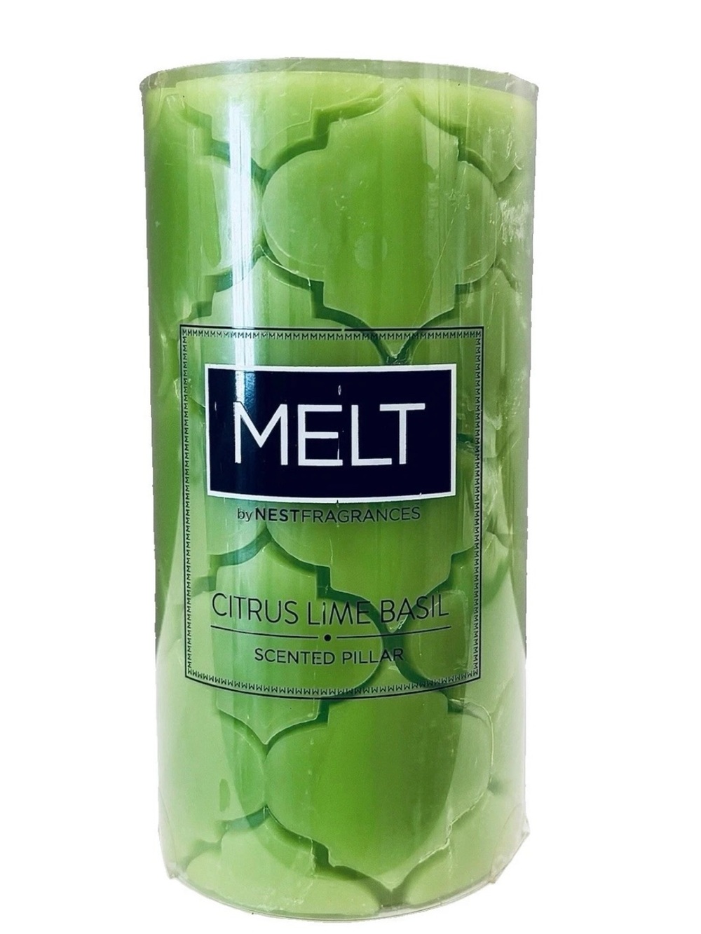 MELT Pillar Candle Citrus Lime Basil Green Carved Trellis Design 3 x 6 VTG New